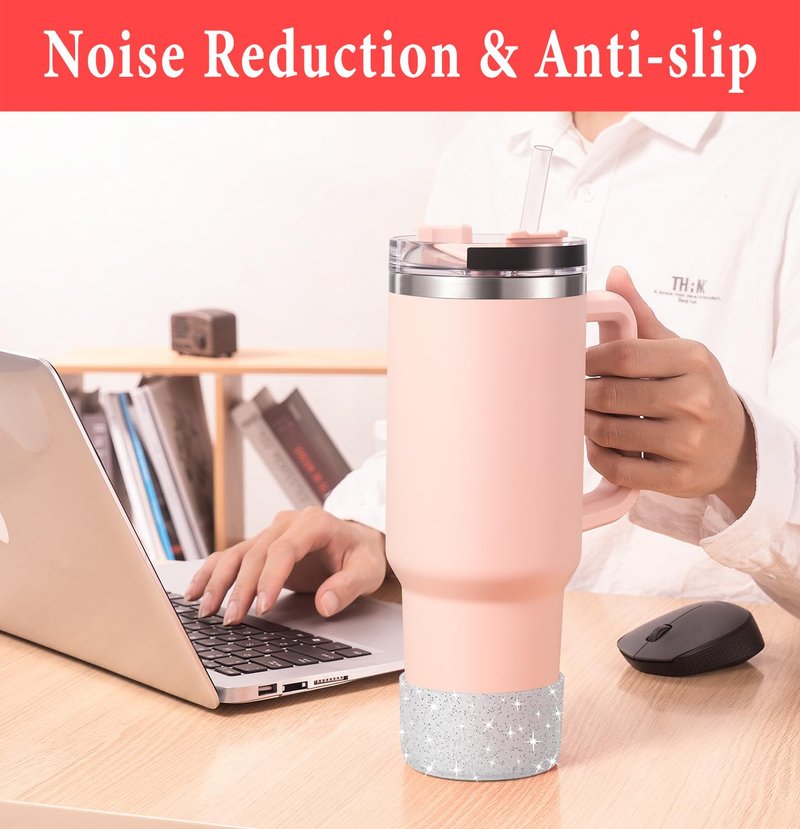 2 PCS Glitter Silicone Boot Compatible with Stanley Tumbler 20 30 40 oz & Fits Hydro Flask Water Bottle 12-24oz & Fits Yeti, Simple Modern, Owala Cup - Bling Cup Bottom Protector Accessories