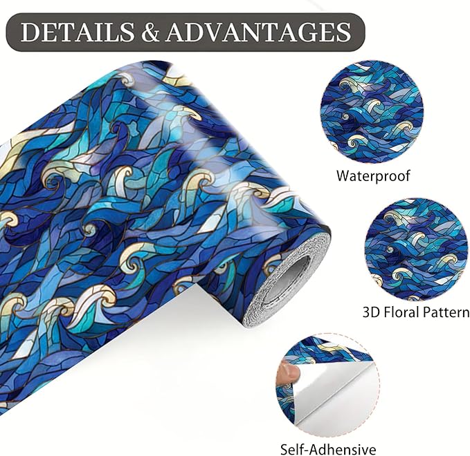 Blue Wave Wallpaper Border 196x4 Inch Peel and Stick Wall Border Self Adhesive