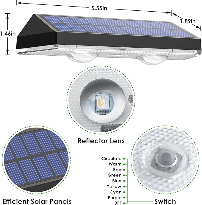 LIANGLOME Solar Fence Lights Outdoor, 2PK RGB Solar Lights