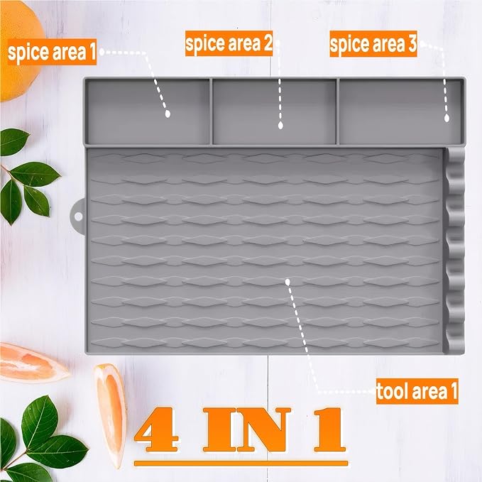 Blackstone Griddle Accessories, Silicone Grill Mat for Blackstone - Non-Slip BBQ Side Shelf Organizer with Drip Tray, Large Universal Griddle Seasoning for Outdoor/Kitchen Countertop(Gray)