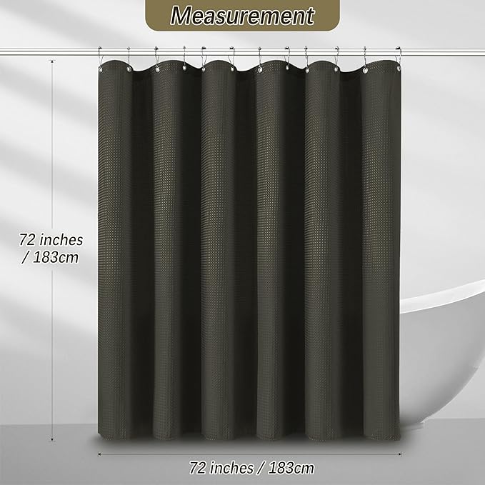 Brown Shower Curtain Waffle Weave Textured Fabric Heavy Duty Shower Curtain Set for Bathroom, Waterproof 256GSM Weighted Hotel Quality Luxury Bath Curtain Set with 12 Hooks, 72Wx72H