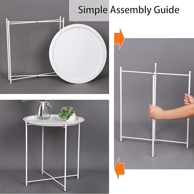 End Table Set of 2, Outdoor Side Table, Small Patio Round Folding Metal Side Tables for Outdoor,Living Room,Bedroom Balcony and Office, 2 PCS