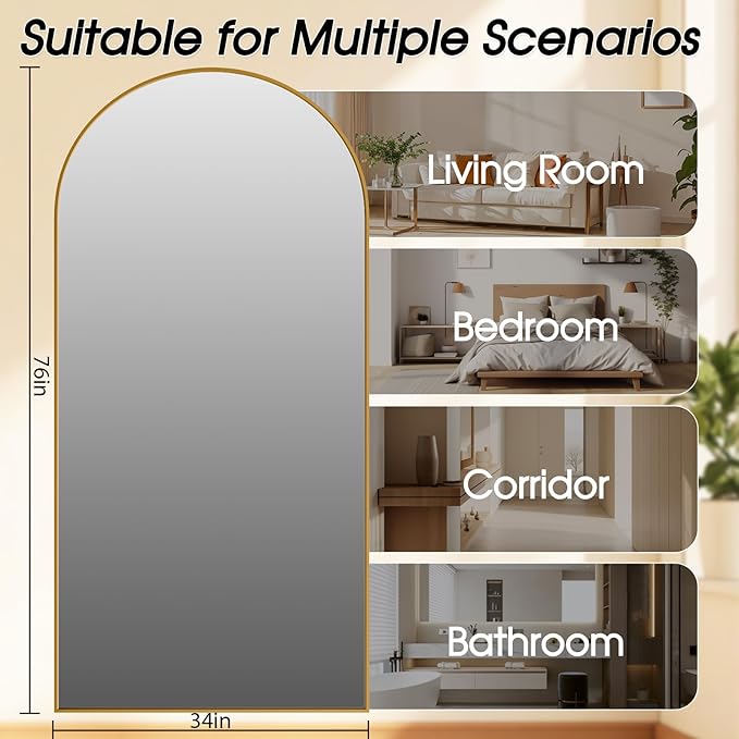 76"x34" Floor Mirror Full Length, Arched Full Length Mirror