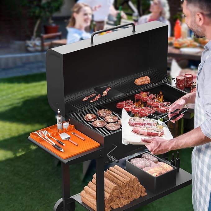Silicone Griddle Tools Mat for Blackstone, Griddle Accessories Side Shelf Mat Grill Pad for Outdoor Grill Kitchen Counter Spatula Silicone Mat with Drip Pad (Orange)