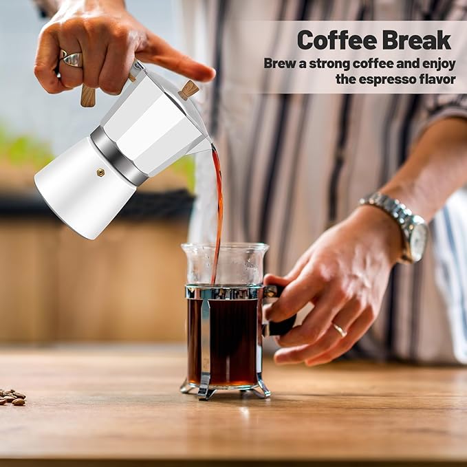 3 Cup Aluminum Moka Pot Classic Stovetop Espresso Coffee Maker 150ml 5oz Coffeemaker Percolator Mocha Express Preferred Cafe Makers for Italian and Cuban Café Brewing White