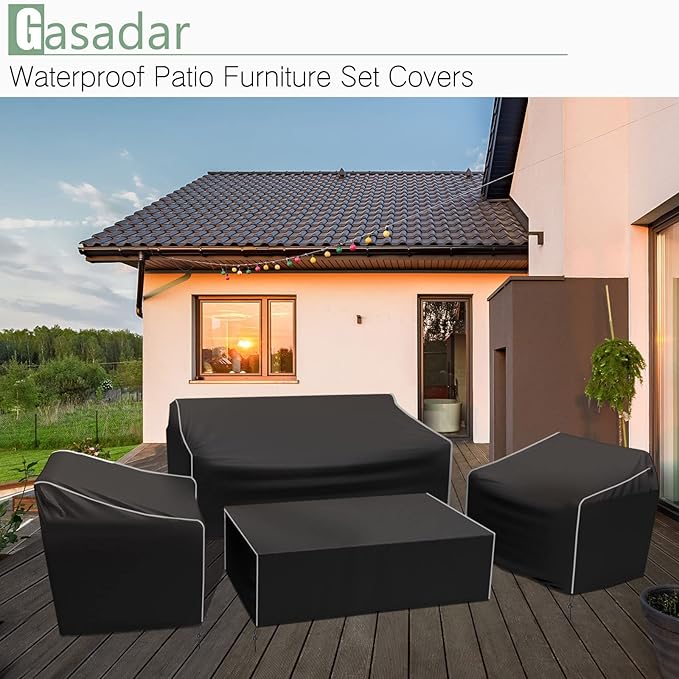Gasadar Outdoor Furniture Cover Waterproof, 4 Piece Patio Furniture Covers for Patio Loveseat, Chair and Coffee Table, Black