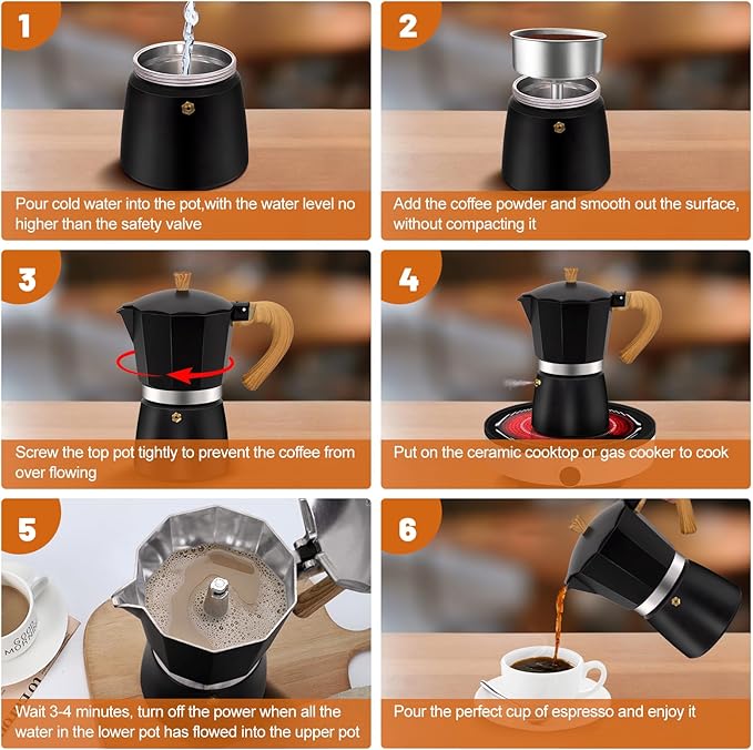 6 Cup Aluminum Espresso Stovetop Moka Pot Express Coffee Maker Percolator Italian Classic Mocha Coffee Machine for Italian and Cuban Cafe Brewing for Home & Camping 300ml 10oz