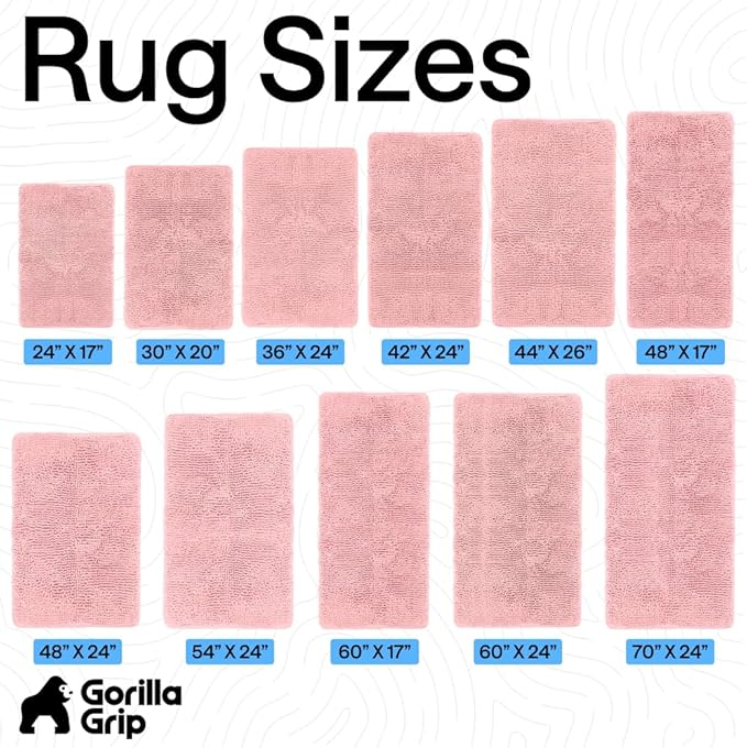 GORILLA GRIP Bath Rug Mat 30x20, Thick Soft Absorbent Chenille, Quick Dry Microfiber Mats, Rubber Backing Washable Shower Floor Rugs, US Designed Bathroom Bathmat Home Decor Accessories, Light Pink