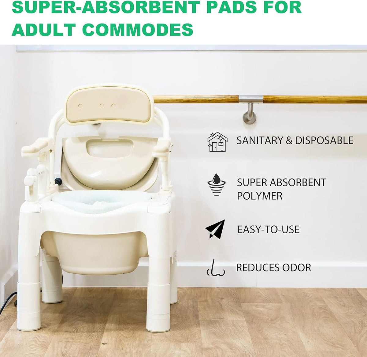 LaSyL Super Absorbent Commode Pads - 100 Count Wholesale Value Pack - for Camping Portable Toilet Bags, Commodes Liners Disposable, Bed Pan, Potty Chair-Leak Proof