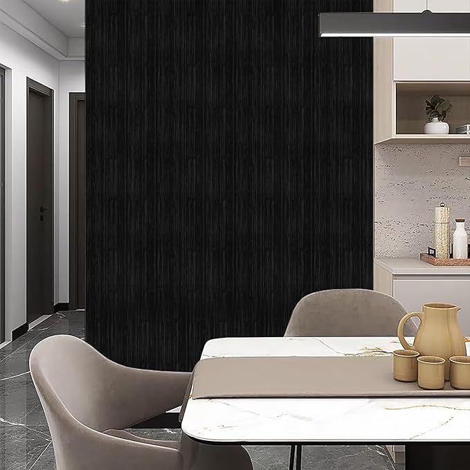 Black Grasscloth Peel and Stick Wallpaper A Set of 23.6" X 480" Self-Adhesive