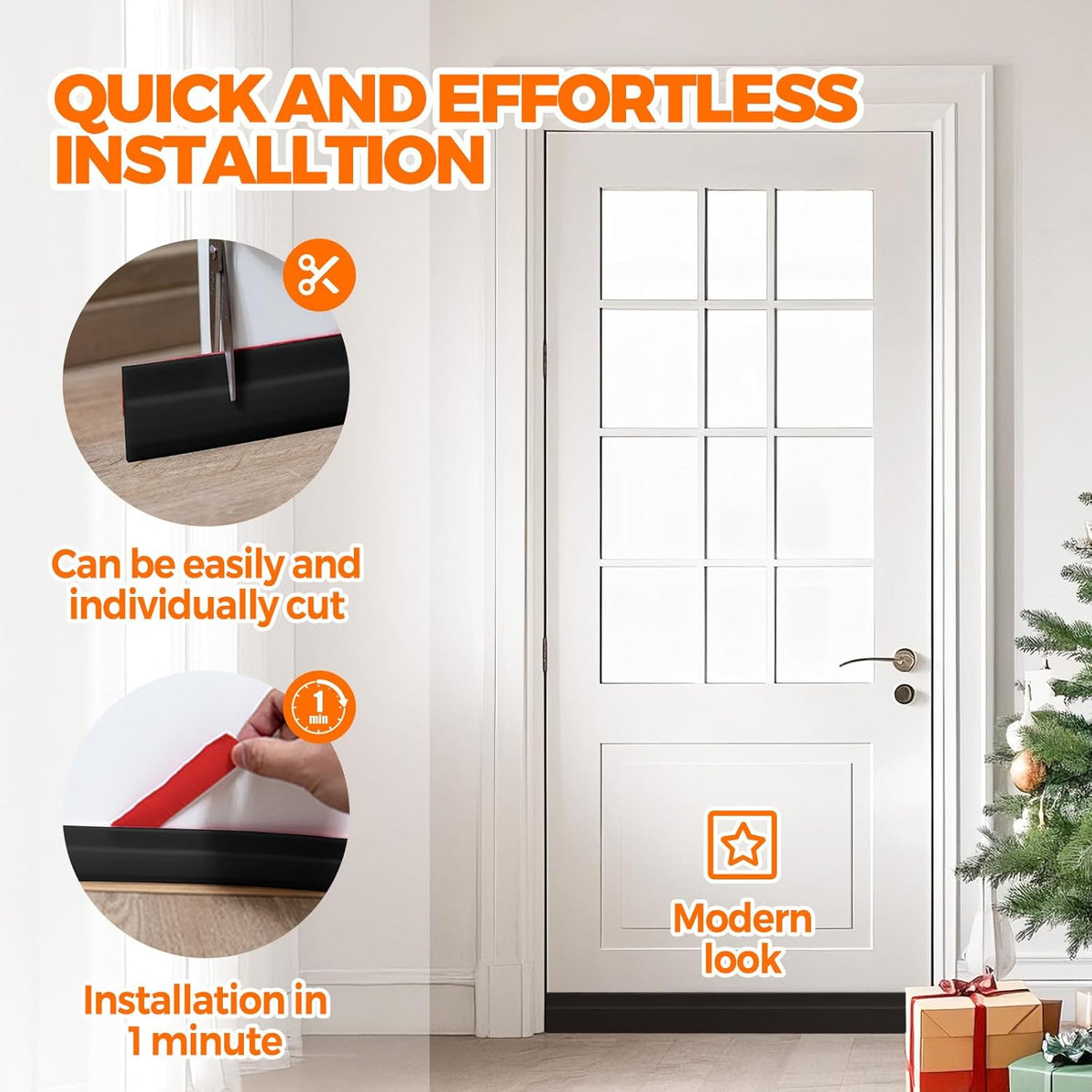 Holikme Door Draft Stopper Under Door Draft Blocker Insulator Doors Sweep Weather Stripping Noise Stopper Strong Adhesive, Black