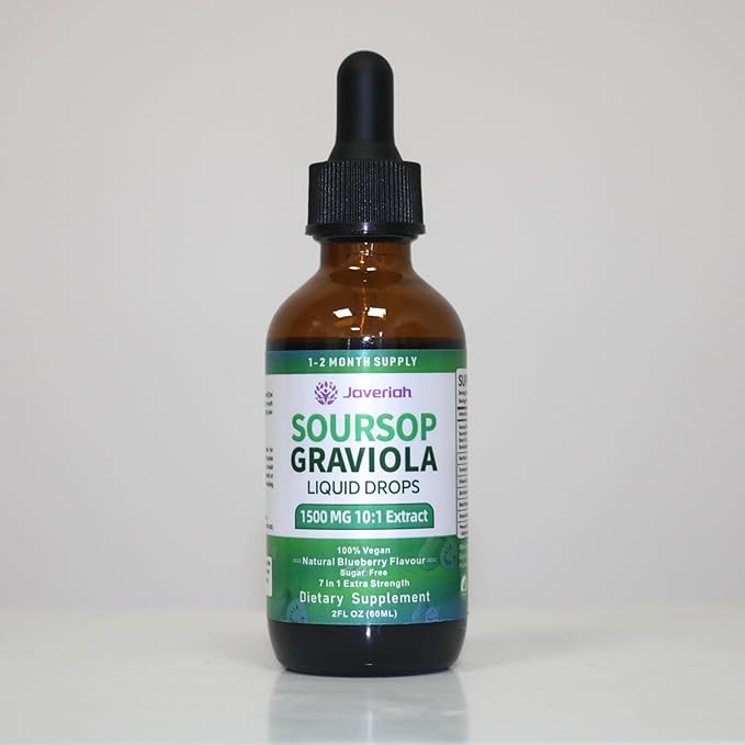 Soursop Graviola Liquid Drops Supplement with Sea Moss Extract, Soursop Bitters Liquid for Cell Support & Regeneration, Immunity, Liver, Antioxidant, Graviola Leaves Extract 2 Month Supply 60ML