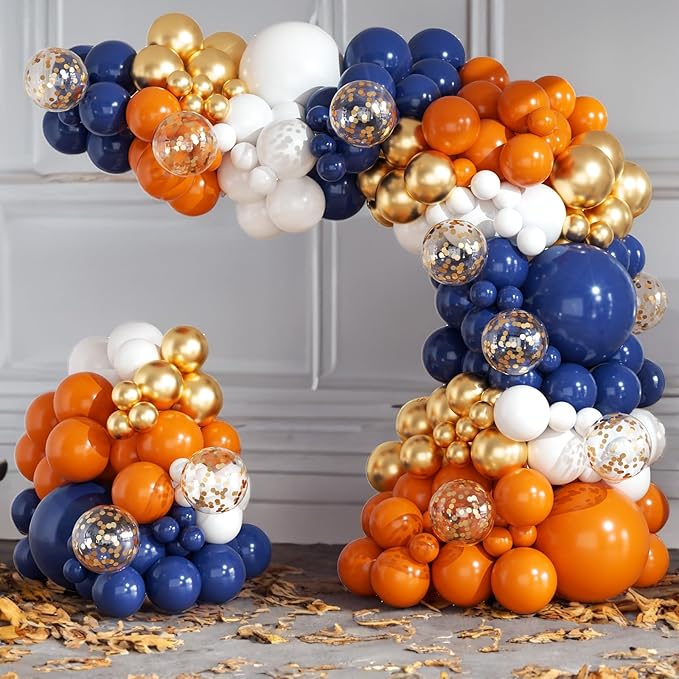 Orange and Navy Blue Balloon Arch Kit 164pcs Orange Navy Blue White Gold Confetti Balloons for Thanksgiving Wedding Baby Shower Engagement Birthday Graduations Party Decoration