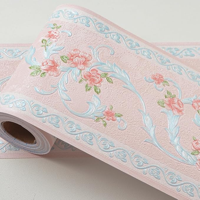 AbaBoorty Pink Flower Pattern Wallpaper Trim