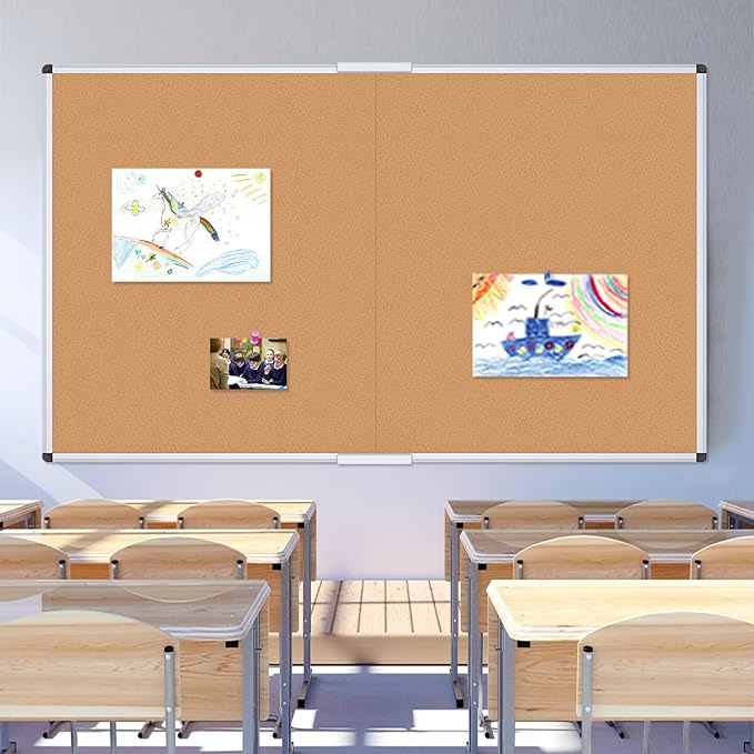 VIZ-PRO 60" x 36" Large Cork Bulletin Board, Foldable & Wall-Mounted Notice Pin