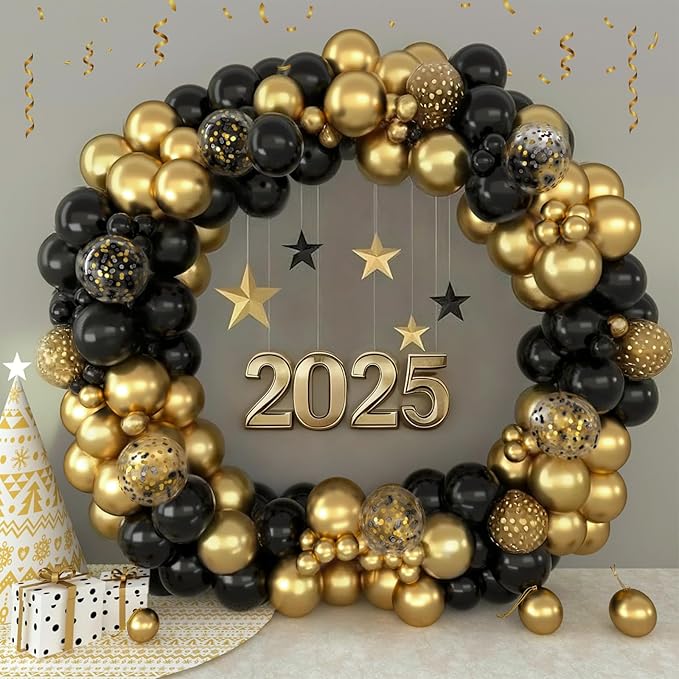 Patimate Black Gold Confetti Balloons Set, 50 pcs 12 inch Metallic Gold Black Confetti Latex Balloons Kit for Birthday Wedding Graduation New Years Anniversary Party Decorations