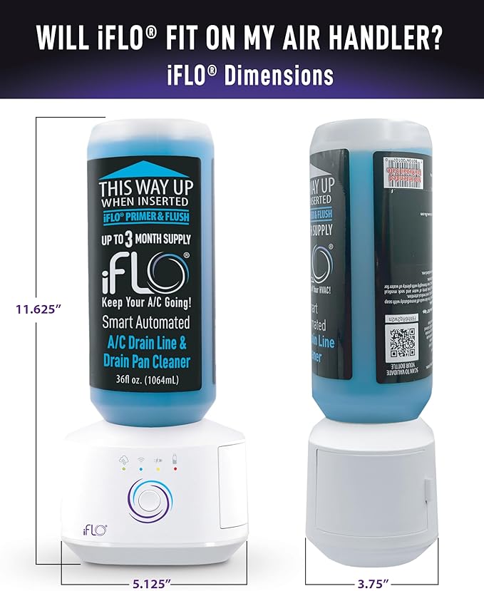 iFLO® Smart A/C Drain Line and Drain Pan Cleaner for HVAC System, Clog-Free, Easy Installation & App-Controlled Air Conditioner Maintenance, Includes 36oz Cleaner Cartridge, 3 Month Supply (Pack of 2)