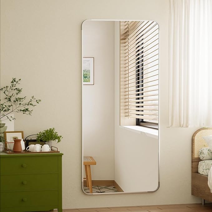 BEAUTYPEAK Silver Full Length Mirror, 71"x26" Rounded Corner Floor Mirror Standing Hanging or Leaning Against Wall, Suitable for Bedroom or Dressing Room