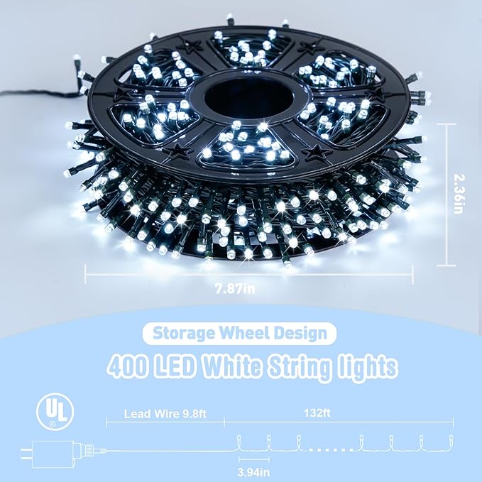 JMEXSUSS 400 LED White String Lights Outdoor Waterproof, 132ft Christmas Tree Lights with Remote, Indoor String Lights Plug in for Patio Yard Garden House Bush Decor