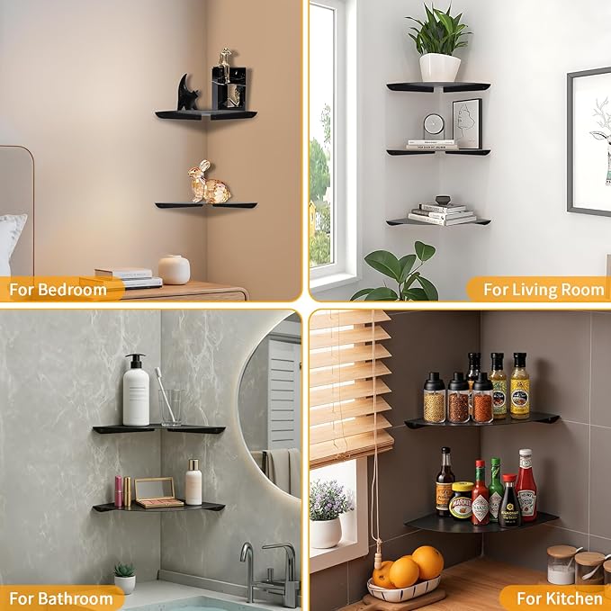 Small Corner Shelf, Floating Metal Corner Shelves, Corner withs Wire Hole