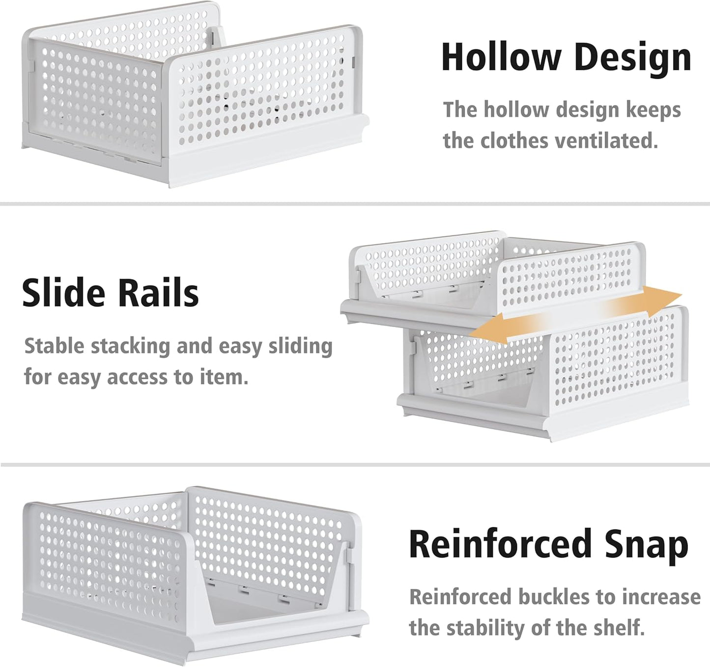 Proarea 4 Pack Stackable Plastic Storage Basket Closet Organizer Bin Foldable Clothes Organizer Storage Drawer Shelf Container for Living Room Bathroom Kitchen Office (2L+2S)