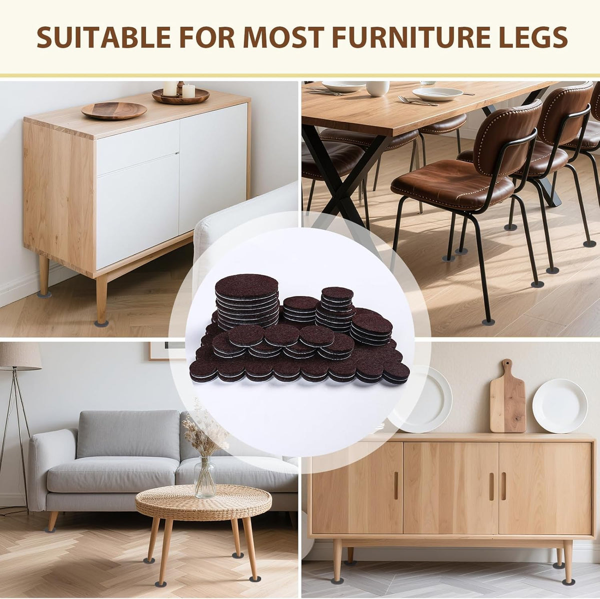 Ezprotekt 330 Pcs Felt Furniture Pads for Hardwoods Floors, Self Adhesive Cuttable Chair Felt Pads, Anti-Scratch Furniture Feet Floor Protectors Pads for Desk Sofa Bed Table Cabinet (Brown)