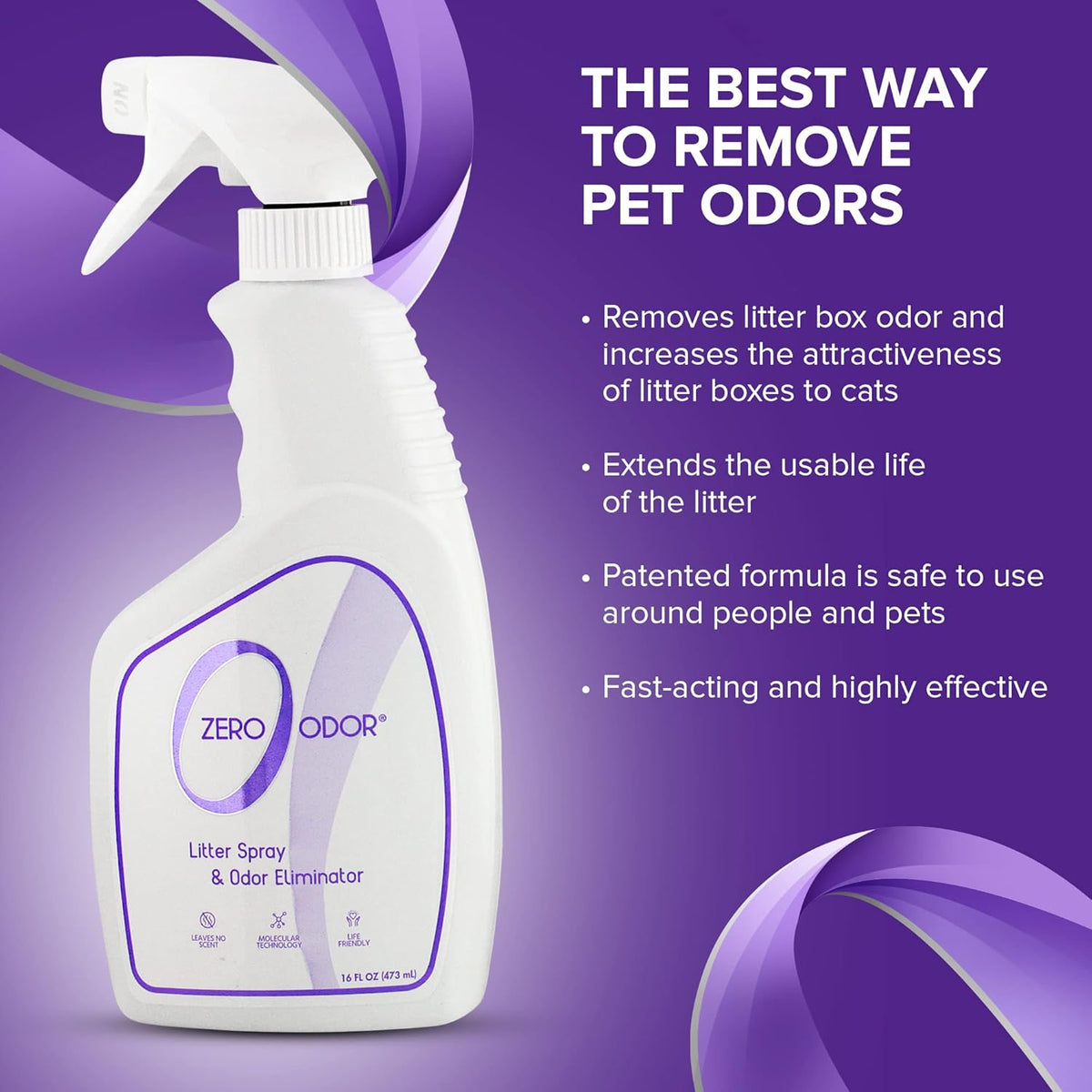 Zero Odor – Litter Odor Eliminator - Permanently Eliminate Litter Odors with Best Patented Molecular Technology - Pet Safe & Works on all types of litter, 16oz (Over 400 Sprays)
