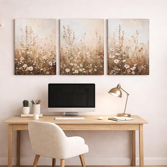 CHTEXA Wildflower Wall Art Canvas Set of 3, Rustic Neutral Botanical Prints