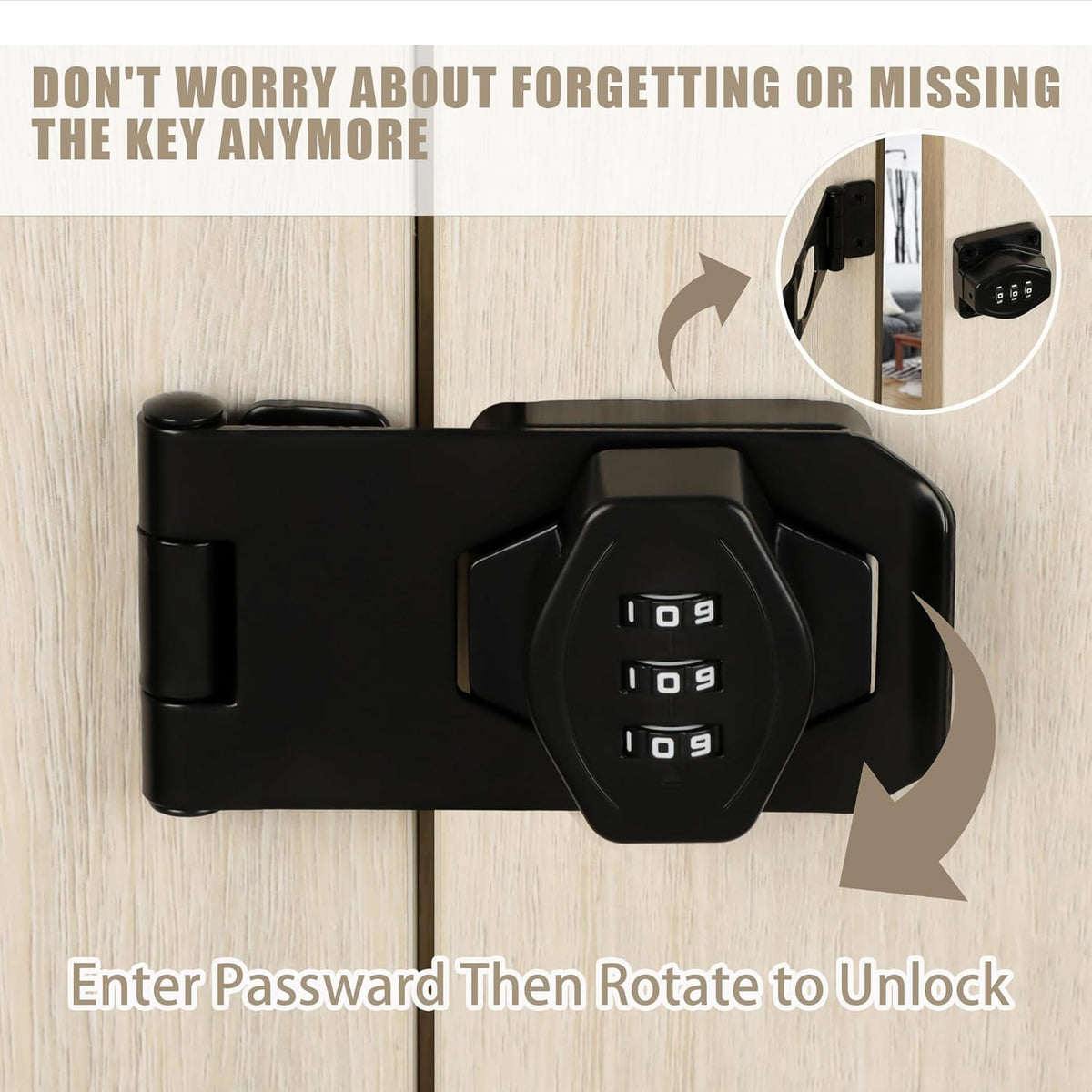 Password Rotary Hasp Locks, Digit Combination Lock Door Security Slide Latch Door Lock for Drawers, File Cabinets, Cabinets, Interior Doors, Barns, Garage Doors, Fence (3 Inch)