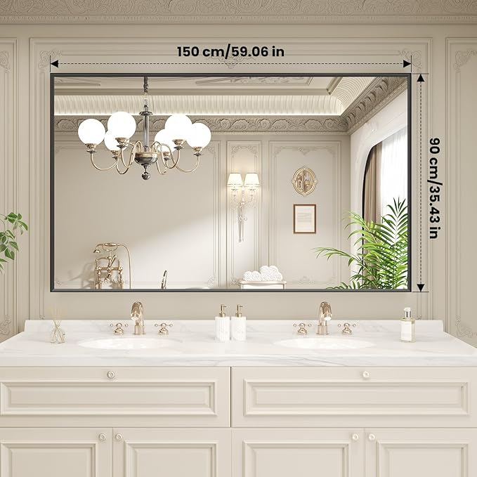 LOAAO Black Bathroom Mirror 60"X36"