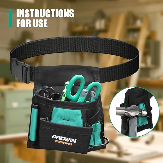 PROWIN Heavy Duty Waterproof Tool Bag with Adjustable Belt, Multi-Size Carpenter, Plumber, Electrical Garden Tool Pouch with Hammer Holder, Abrasion-Resistant Large Capacity FITS UP T0 48" WAISTS