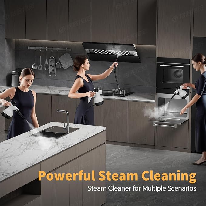 TICYACK Handheld Steam Cleaner, Steam Cleaner with 16 PCS Accessory & Safety Lock, Capacity, Multi-Surface Deep Cleaning for Home, Car, Bathroom, Grout, Floor, Window(White/Black)