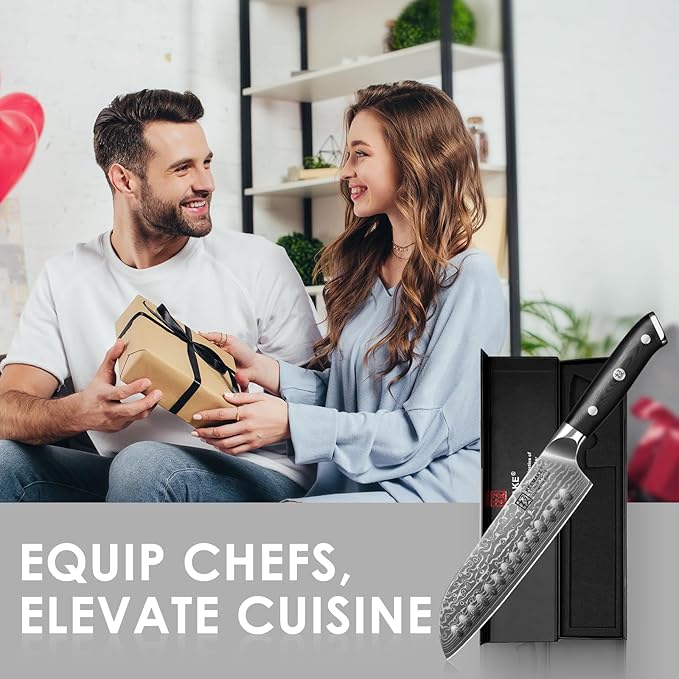 KEEMAKE Santoku Knife 7 inch, Ultra Sharp Damascus Kitchen Knife with Ergonomic Handle, 67-Layer Damascus Steel Knife, Japanese Chef Knife for Sushi Sashimi, Chopping Knife for Fruit Vegetable Meat
