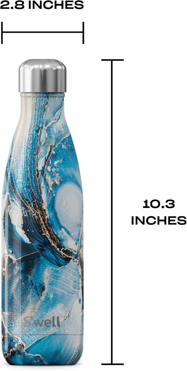 S'well Stainless Steel Water Bottle, 17oz, Ocean Marble, Triple Layered Vacuum Insulated Containers Keeps Drinks Cold for 36 Hours and Hot for 18, BPA Free, Perfect for On the Go