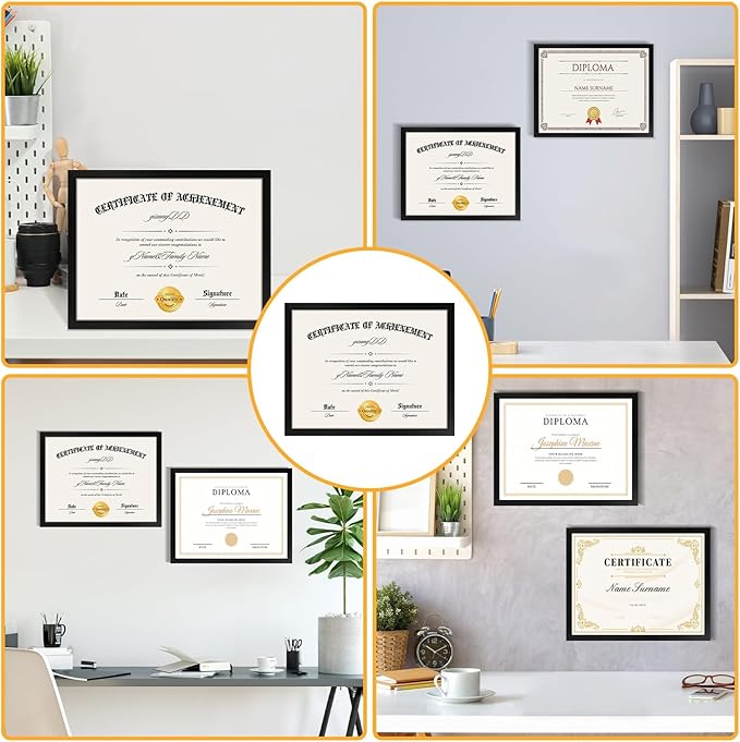 YixangDD 12 PACK Certificate Frames 8.5 x 11, Black Diploma Frame Document Frame with Clear Plexiglass, Picture Frames for Tabletop and Wall Display