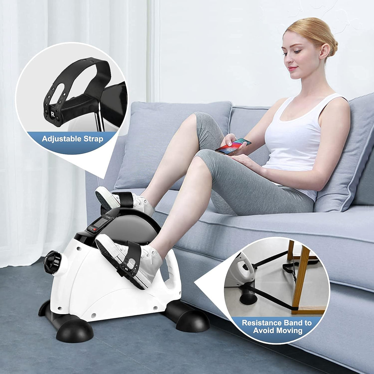 Under Desk Bike Pedal Exerciser Portable Home Exercise Bike Pedal Exerciser Foot Peddler Portable Therapy Bicycle Leg Peddler Portable Mini Cycle Bike for Hands Arm Trainer