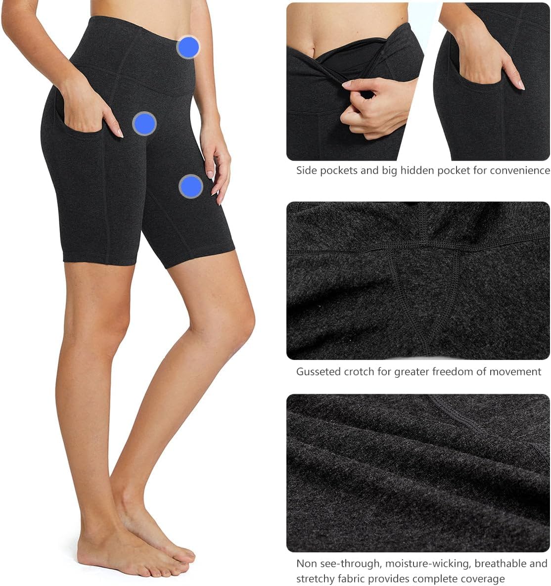 Baleaf Women's High Waist Biker Shorts - Comfortable Spandex Yoga & Workout Shorts with Pockets | 8"/5"/3" Sizes