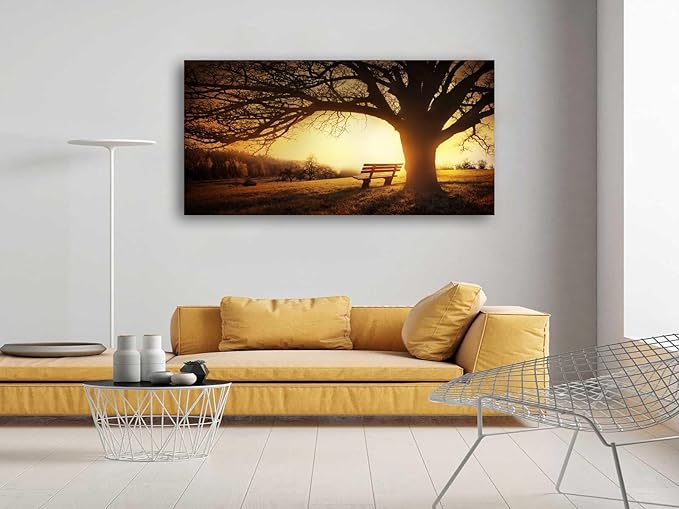 Muolunna Wall Art Decor Canvas Print Picture Big Trees in Sunset 1 Panel Golden Sunset Forest Natural Landscape Painting Artwork for Living Room Bedroom Office Home Wall Decor Framed Ready to Hang