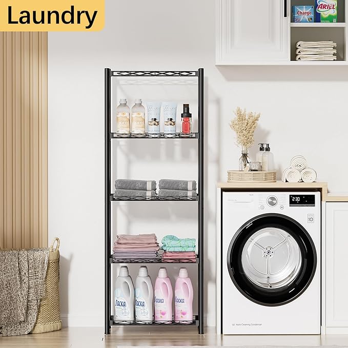 VETALLO Wire Shelving Units,5 Tier Metal Shelves,Storage Rack Small Shelf, Utility Narrow Standing Racks Unit for Kitchen,Garage, Pantry, Laundry,Bathroom,Closet Organizer (16.6" L x 11.8" W x 53" H)