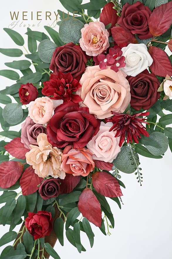 Artificial Wedding Arch Flowers Kit(Pack of 2) for Wedding Arch, Bridal Shower, Ceremony and Reception Backdrop Decoration (Cream red)