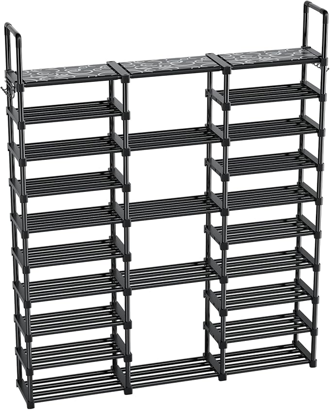 Mavivegue 10 Tiers Shoe Rack Tall Shoe Organizer Shoe Storage 55-65 Pairs Vertical Shoe Shelf Large Shoe Rack Organizer Stackable Shoe Racks for Entryway, Closet, Garage, Bedroom,Cloakroom -Black