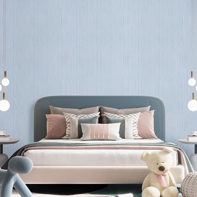 Blue Grasscloth Peel and Stick Wallpaper A Set of 23.6" X 480" Self-Adhesive