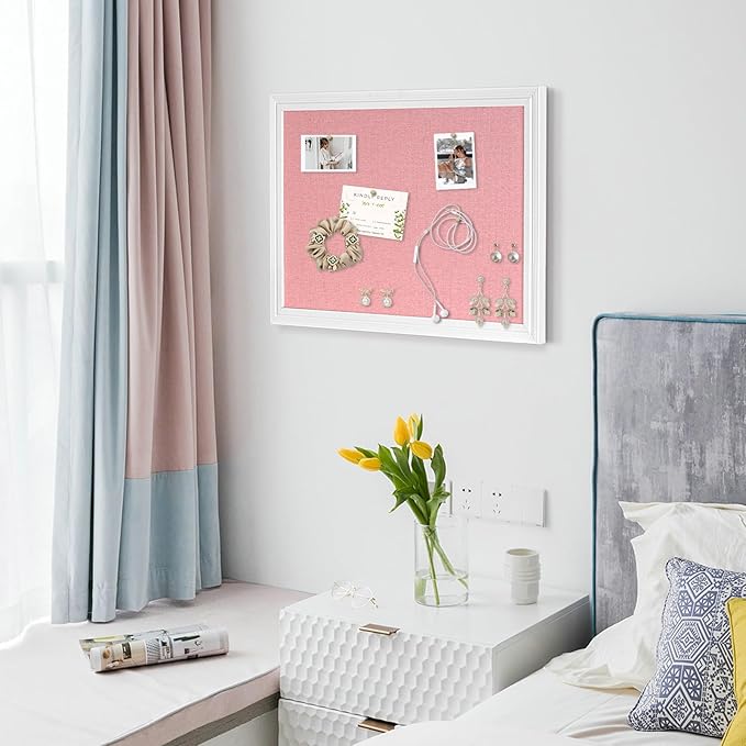 Large Pink Cork Board with Linen, Picture Display Vision Board Corkboards