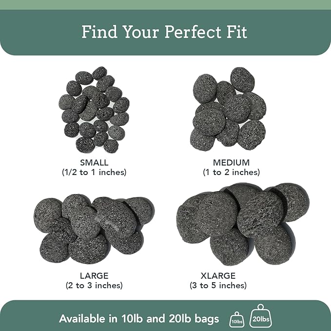 Black Lava Rocks for Fire Pit - 3 to 5 inch 20 lbs - Gas Fireplace Rocks - Black Lava Rock for Propane Fire Pit - Decorative Lava Stone Volcanic Rock for Outdoor & Indoor Gas Fireplace