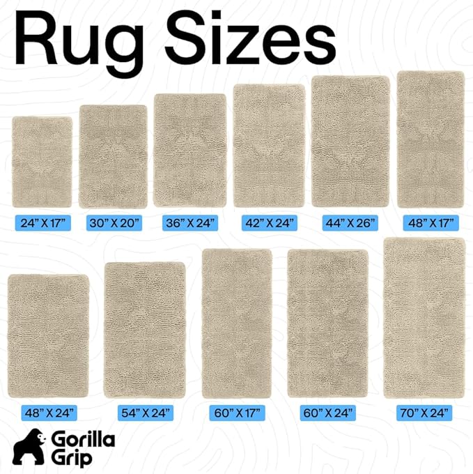 GORILLA GRIP Bath Rug Mat 44x26, Thick Soft Absorbent Chenille, Quick Dry Microfiber Mats, Rubber Backing Washable Shower Floor Rugs, Bathmat Runner, US Designed Bathroom Home Decor Accessories Sand