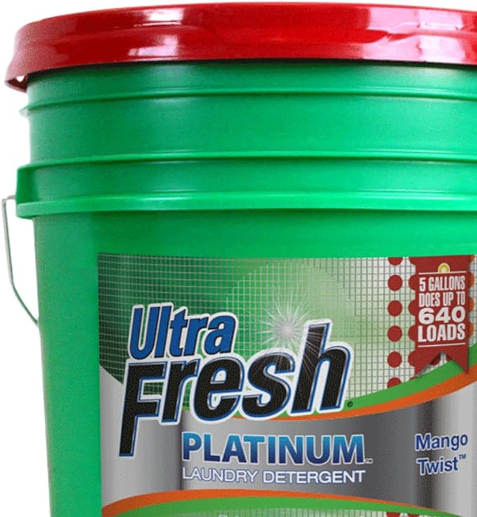 Ultra Fresh 5 Gallon Liquid Laundry Detergent Washing Soap for All Machine Types, 3X Platinum, Up to 640 Loads, Mango Twist