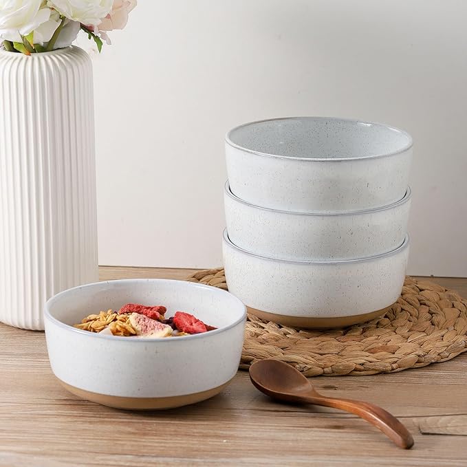 Ceramic Soup Bowls Set of 6,30 Ounce Stoneware Cereal Bowl,Porcelain Nesting Bowls for Oatmeal,Popcorn,Soup,Pasta,Fruit,Housewarming Gift,Microwave & Dishwasher Safe,White