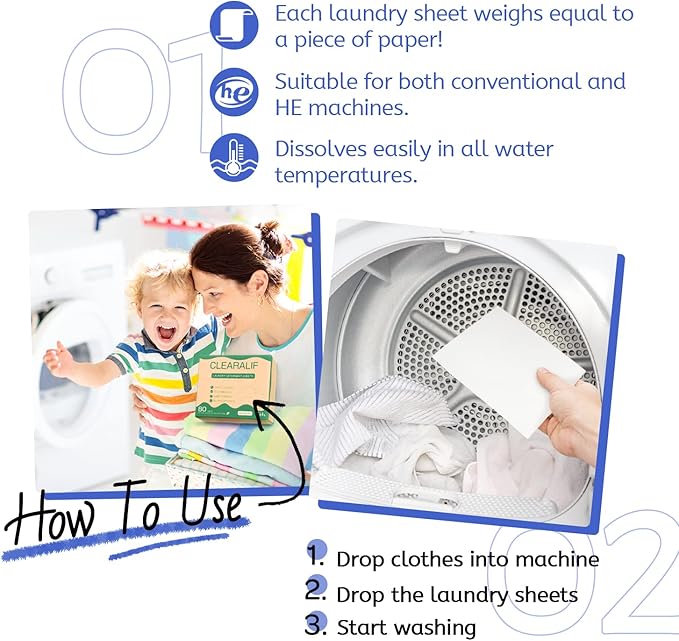 CLEARALIF Laundry Detergent Sheets Up to 160 Loads, Fresh Linen - Great For Travel,Apartments, Dorms,Laundry Detergent Strips Eco Friendly & Hypoallergenic
