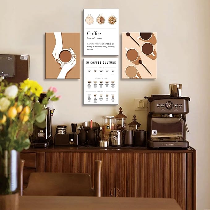 NCYEL 4pcs Modern Minimalist Coffee Wall Art Kitchen Coffee Shop Pictures