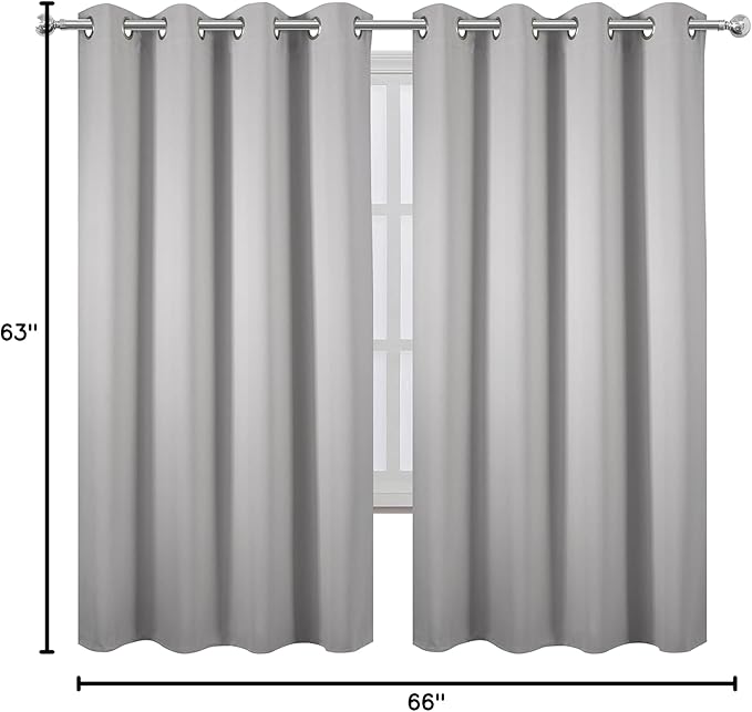 LEMOMO Light Grey Blackout Curtains 66 x 63 Inch Length/Set of 2 Curtain